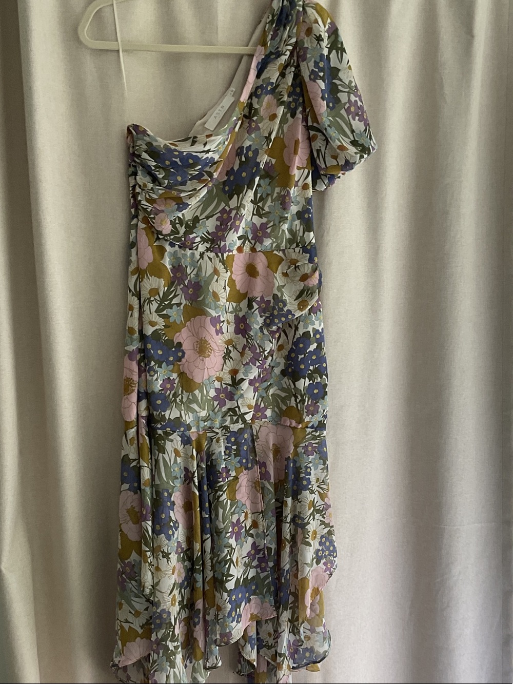 Astr One-Shoulder Floral Dress in Pink, Blue, Olive